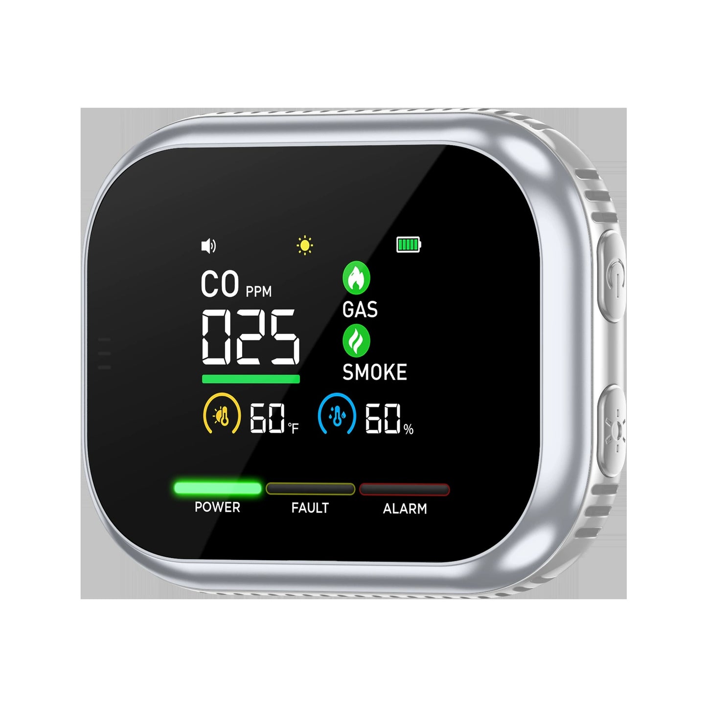 🚨 6-in-1 Smart Carbon Monoxide Detector – CO, Methane, Smoke, Temperature & Humidity Alarm with 360° Airflow & 1000mAh Backup Battery -DW