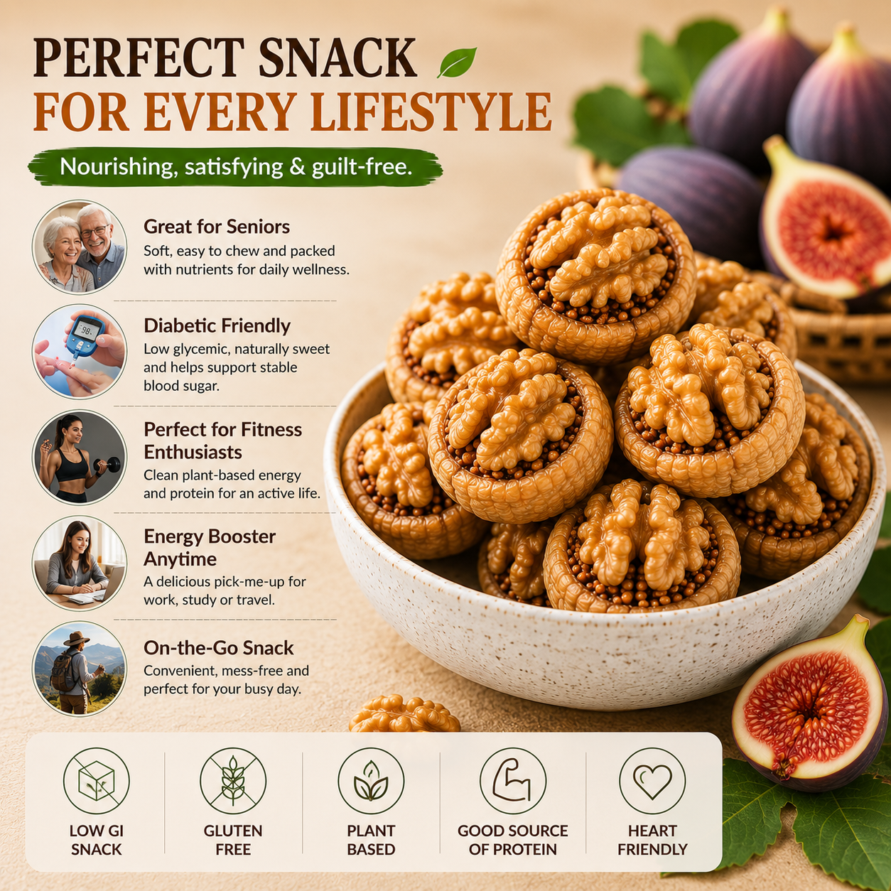 🌰 Sugar-Free Fig Stuffed Walnuts, 🍈Nutritious Snack with Real Figs & Premium Walnuts -FX