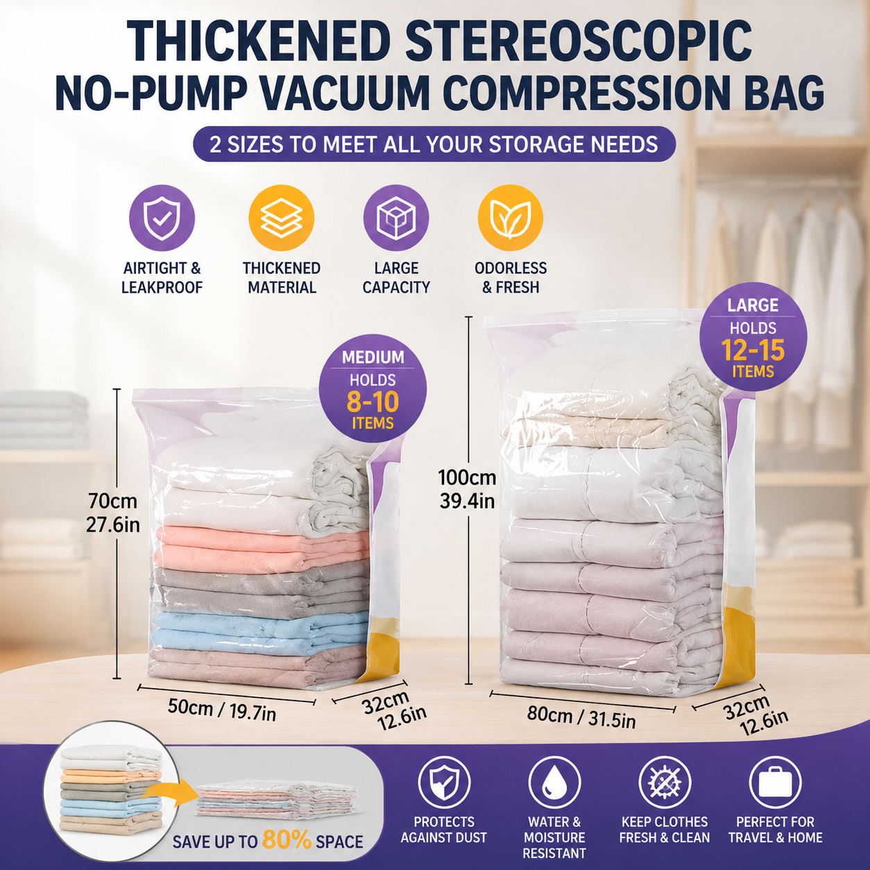 Thickened Stereoscopic No-Pump Vacuum Compression Bag - QO