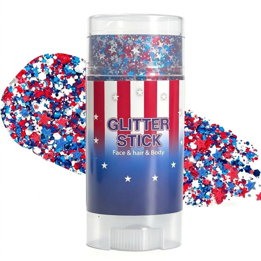 🦅4th of July Glitter Stick✨🔔Red, White & Blue Body & Hair Sparkle-QE