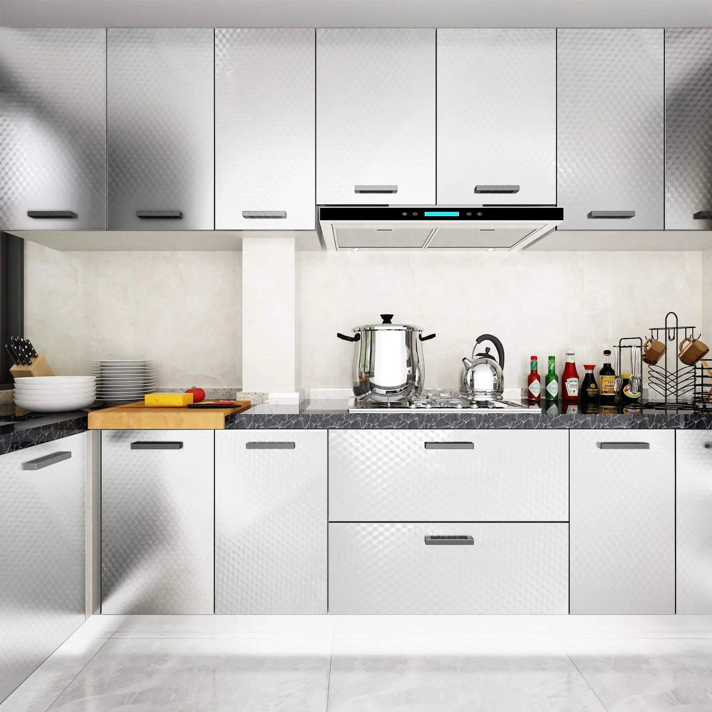 🛡️ Kitchen Hero Stainless Steel Oil-Proof Self-Adhesive Wallpaper – PVC Heat & Oil Resistant Roll for Countertop Cabinet Backsplash, Anti-Fingerprint -DW
