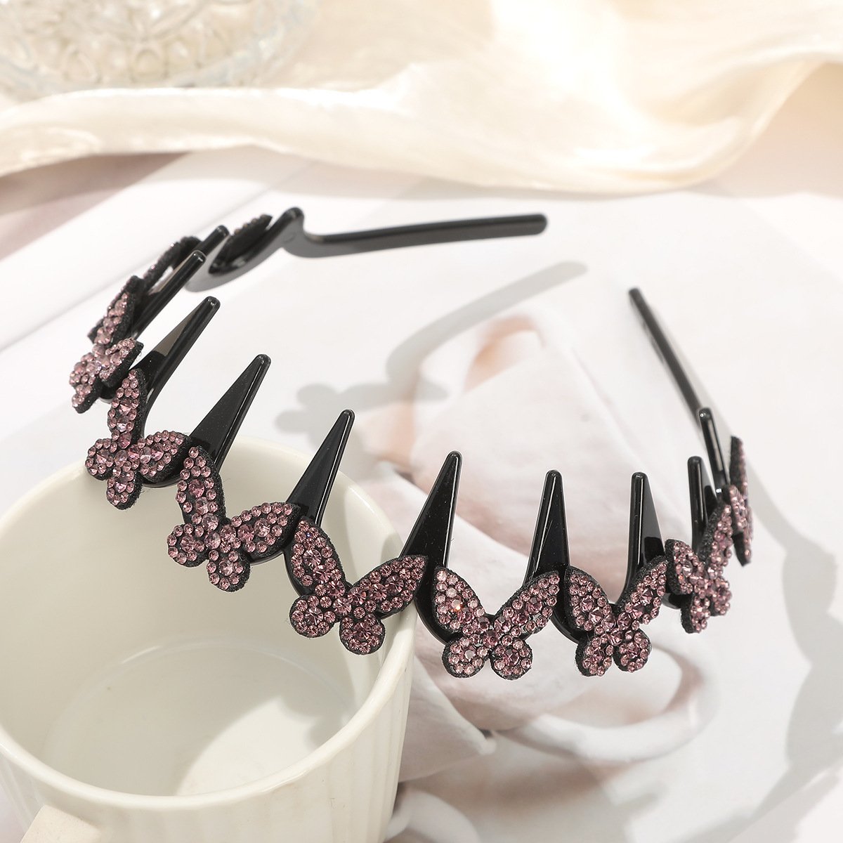 ✨ Wavy Butterfly Headband Set – Non‑Slip, Sparkling, 4 Colors-QE
