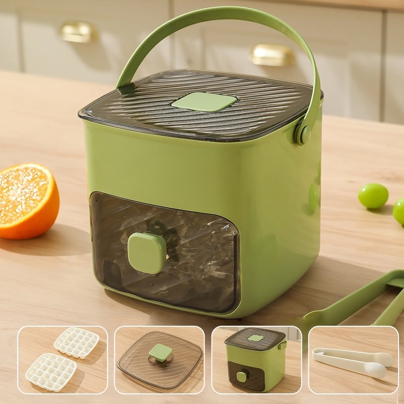 🧊 Handled Press-Type Double-Layer Ice Cube Tray – 48-Cube Fast Release Ice Maker with Storage Box, Lid & Tongs -DW