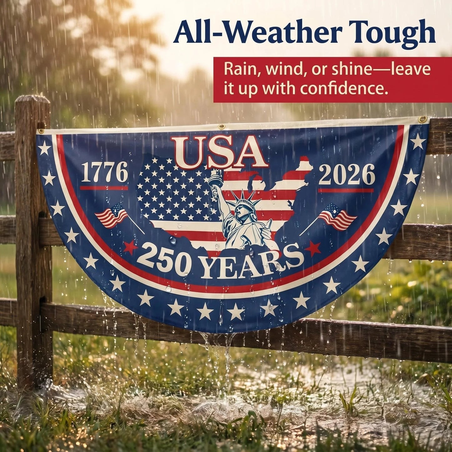 🗽USA 250th Anniversary Flag Half Round Banner🦅-QE