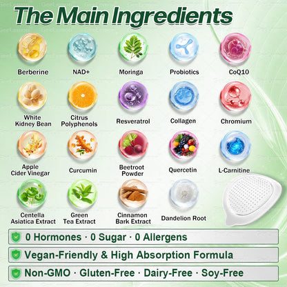 Moringa · Berberine × NAD+ 10-in-1 Advanced Nano Microneedle Patch -QO