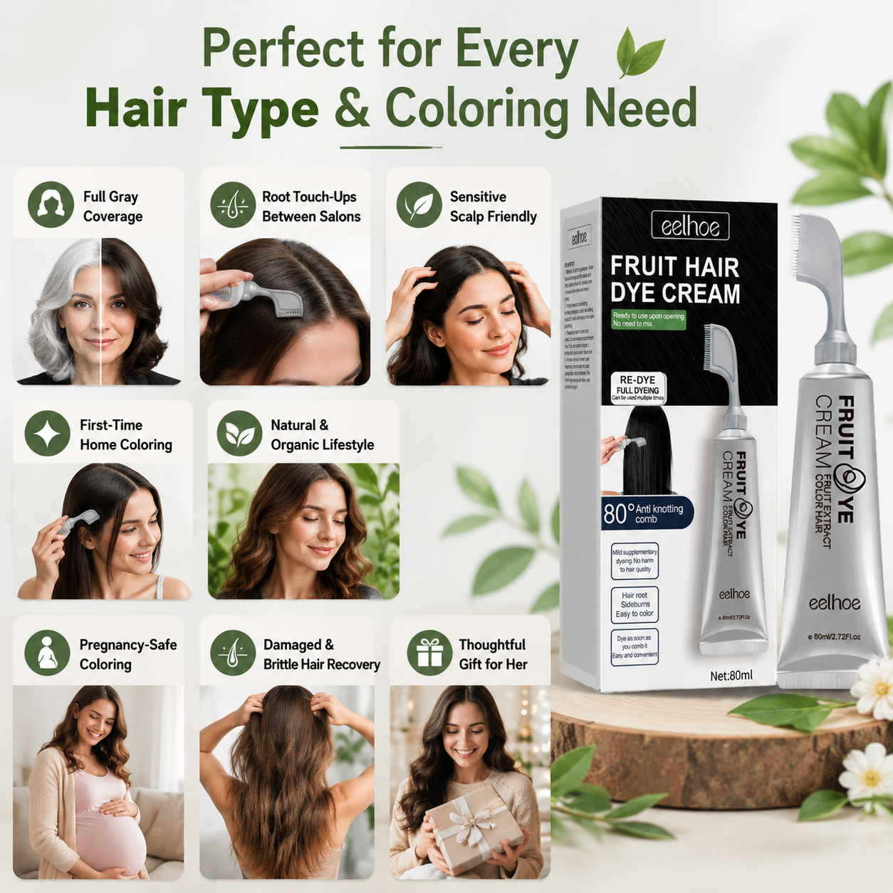 🌿 New Botanical Essence Hair Dye Comb-Chemical‑Free, Safe, and Effective-Q1