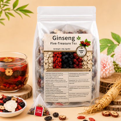 Ginseng 🌿 Five-Treasure Tea 🍵 – Herbal Wellness Blend ✨ for Daily Refreshment 💖 & Natural Balance-QR