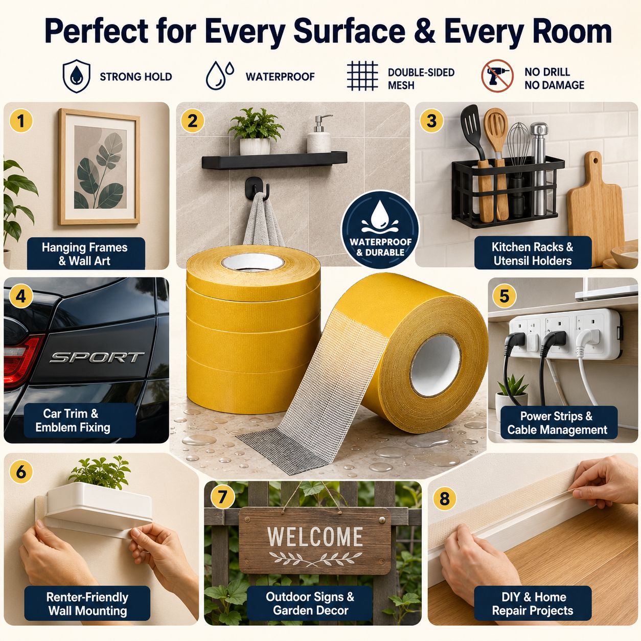 💪 Waterproof Strong Double-Sided Tape — Stick It Once. Hold It Forever-Q1
