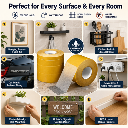 💪 Waterproof Strong Double-Sided Tape — Stick It Once. Hold It Forever-Q1