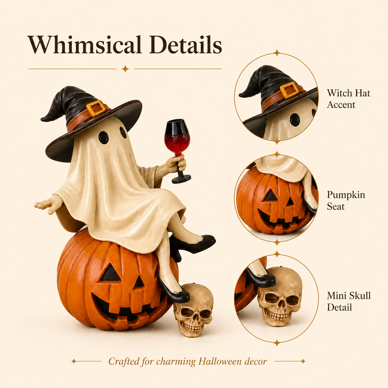👻 Ghost Witch Wine Statue – Funny Halloween Resin Figurine for Spooky Home, Bar & Party Decor 🎃🍷-DW