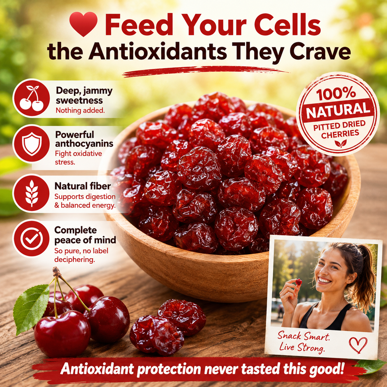 🍒 Natural Pitted Dried Cherries — High Fiber, Zero Sugar, Pure Antioxidant Goodness-Q1