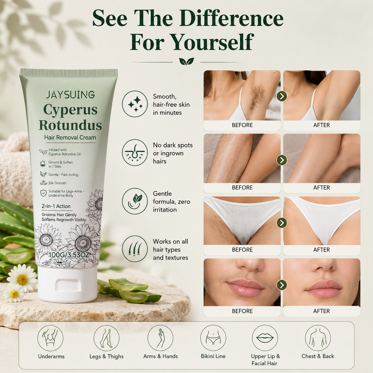 Gentle Hair Removal Cream | For Women & Men, Sensitive Skin-Q1