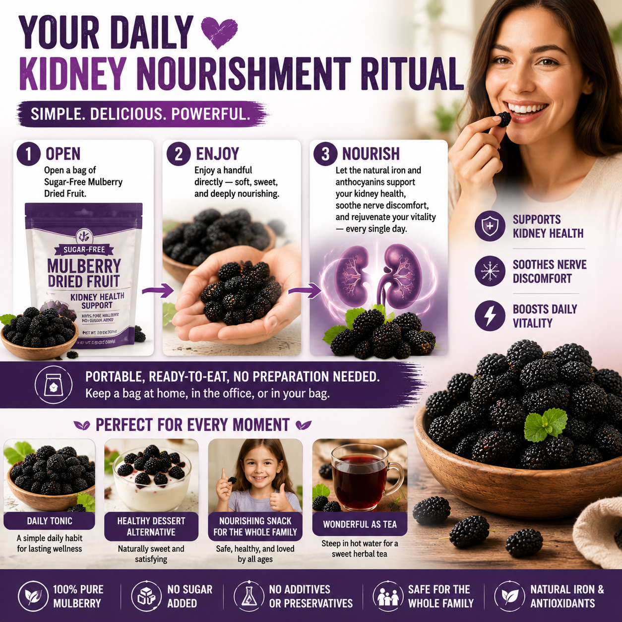 🌱 Sugar‑Free Mulberry Dried Fruit — Supports Kidney Health, Soothes Numbness, Safe for the Whole Family-Q1