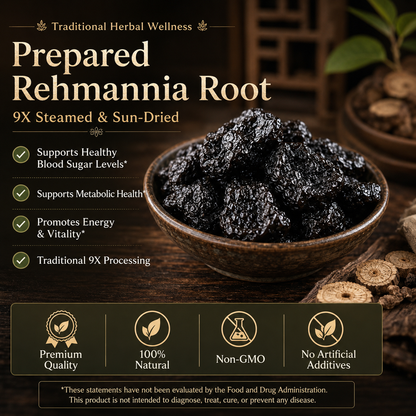🌿 9X Steamed & Sun-Dried Prepared Rehmannia Root – Traditional Herbal Tonic for Metabolic Balance & Daily Vitality -DW