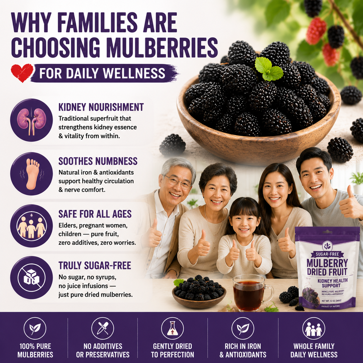 🌱 Sugar‑Free Mulberry Dried Fruit — Supports Kidney Health, Soothes Numbness, Safe for the Whole Family-Q1