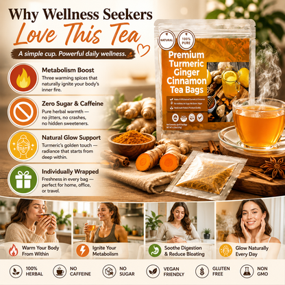 🍵 Turmeric Ginger Cinnamon Tea — Warm Your Body, Boost Your Metabolism, Zero Sugar & Zero Caffeine-Q1