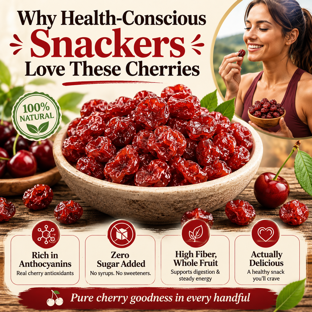 🍒 Natural Pitted Dried Cherries — High Fiber, Zero Sugar, Pure Antioxidant Goodness-Q1