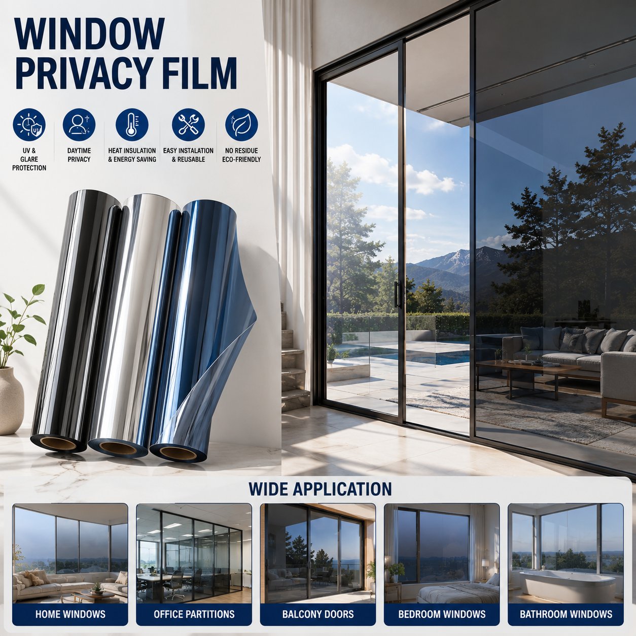 💰 49% OFF –Window Privacy Film，One‑way daytime privacy -QE