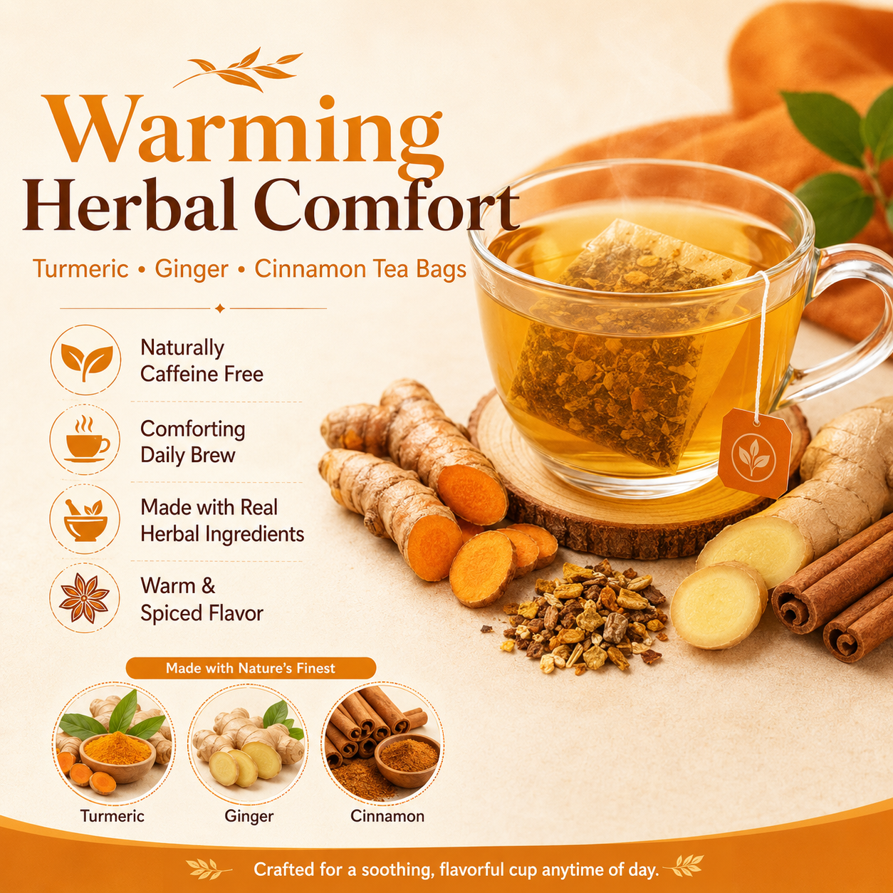 🔥 Turmeric Ginger Cinnamon Slim Tea – Metabolism Support, Belly Bloat Relief & Daily Weight Management Herbal Tea - DW