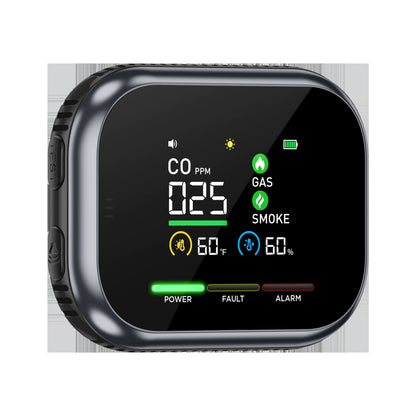 🚨 6-in-1 Smart Carbon Monoxide Detector – CO, Methane, Smoke, Temperature & Humidity Alarm with 360° Airflow & 1000mAh Backup Battery -DW