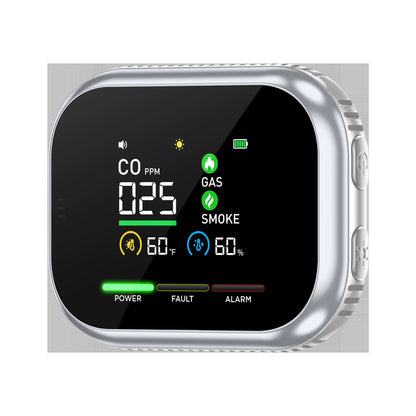 🚨 6-in-1 Smart Carbon Monoxide Detector – CO, Methane, Smoke, Temperature & Humidity Alarm with 360° Airflow & 1000mAh Backup Battery -DW