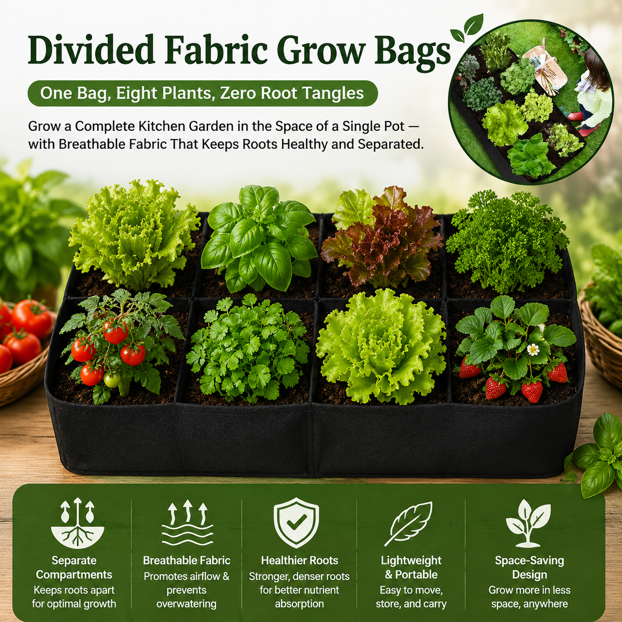 🌱 Divided Fabric Grow Bags — One Bag, Eight Plants, Zero Root Tangles-Q1