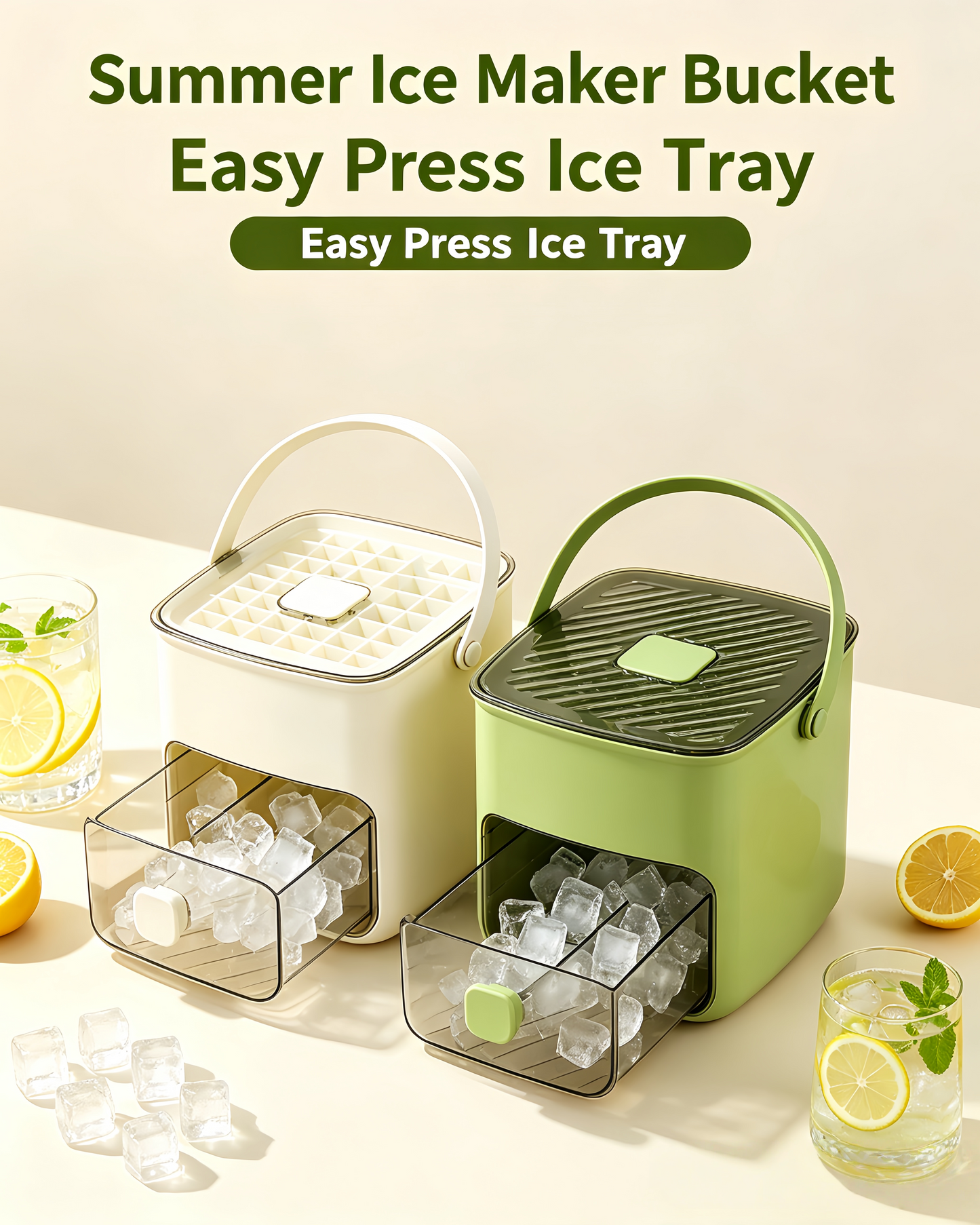 🧊 Handled Press-Type Double-Layer Ice Cube Tray – 48-Cube Fast Release Ice Maker with Storage Box, Lid & Tongs -DW