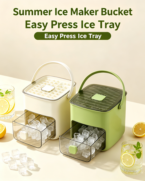 🧊 Handled Press-Type Double-Layer Ice Cube Tray – 48-Cube Fast Release Ice Maker with Storage Box, Lid & Tongs -DW