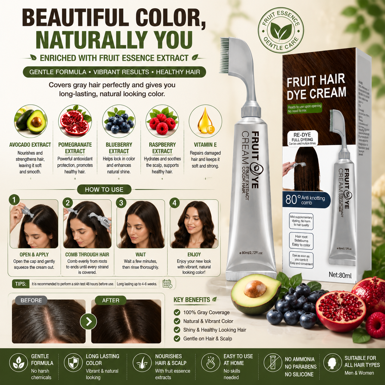 Fruit Essence 🍇 Hair Dyeing Comb ✨ – Easy Color Application 💆‍♀️ for Smooth & Even Coverage-QR