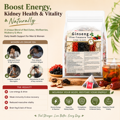 Ginseng 🌿 Five-Treasure Tea 🍵 – Herbal Wellness Blend ✨ for Daily Refreshment 💖 & Natural Balance-QR