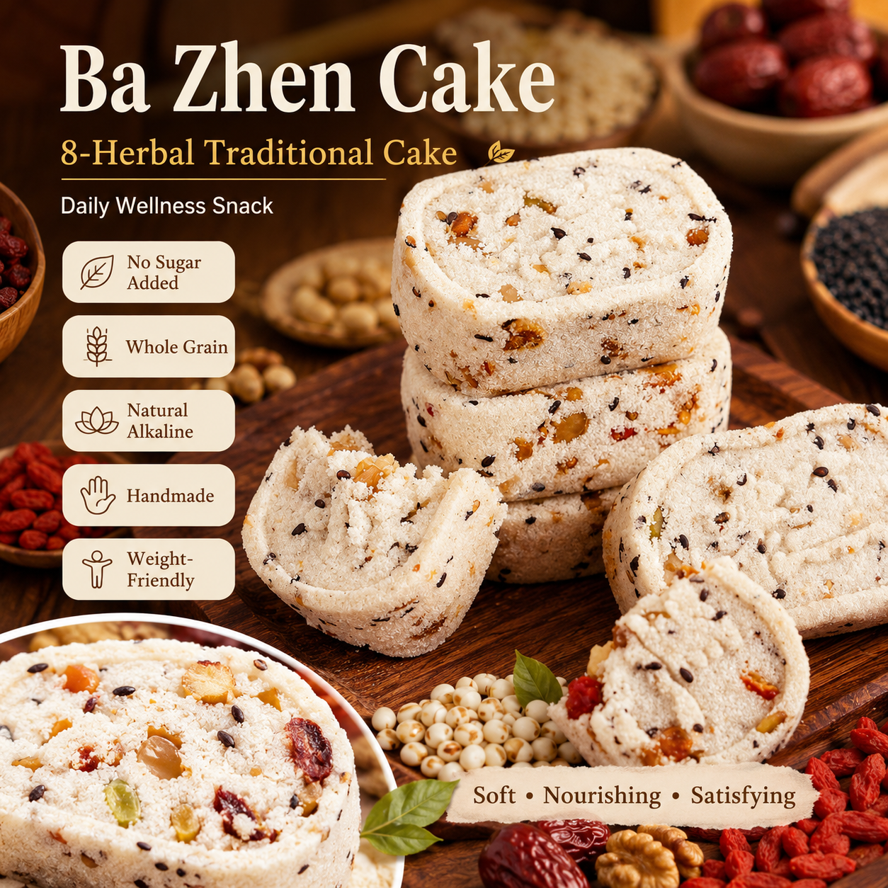 🌿 Ba Zhen Cake — 8‑Herbal Traditional Cake for Digestive Health & Daily Wellness-Q1