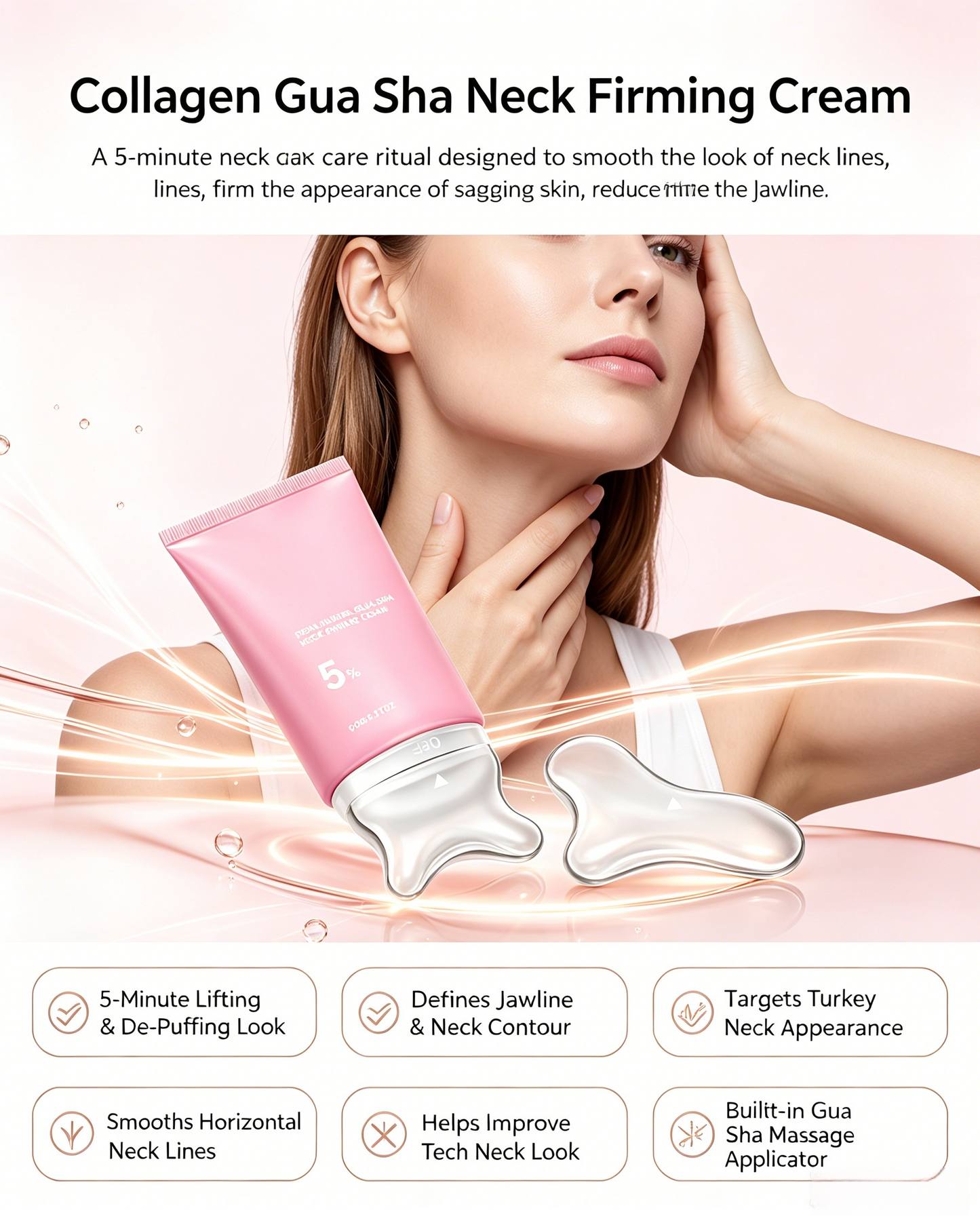 ✨ Collagen Gua Sha Neck Cream – 5-Minute Neck Lift Ritual for Neck Lines, Turkey Neck & Jawline Sculpting -DW