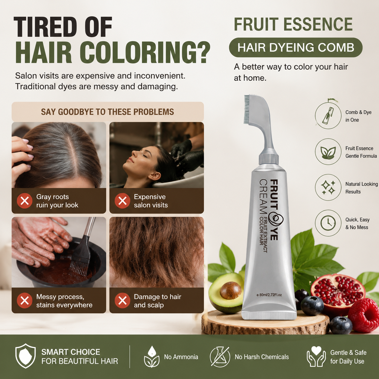Fruit Essence 🍇 Hair Dyeing Comb ✨ – Easy Color Application 💆‍♀️ for Smooth & Even Coverage-QR