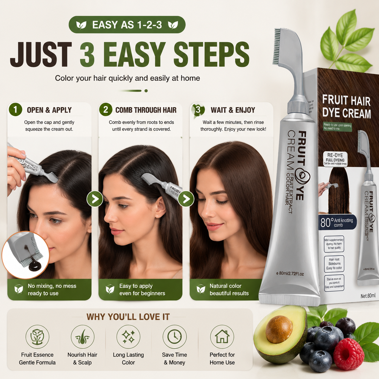 Fruit Essence 🍇 Hair Dyeing Comb ✨ – Easy Color Application 💆‍♀️ for Smooth & Even Coverage-QR