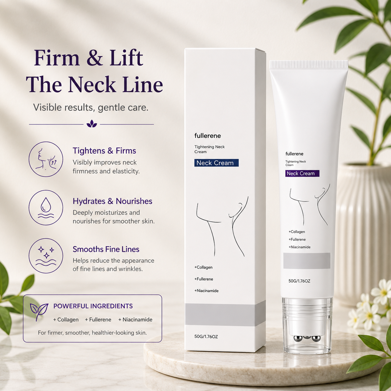 Instant Neck Lift ✨ Cream 🧴 – Retinol 🌿 & Hyaluronic Acid 💧 Formula for Smoother-Looking Neck Skin-QR