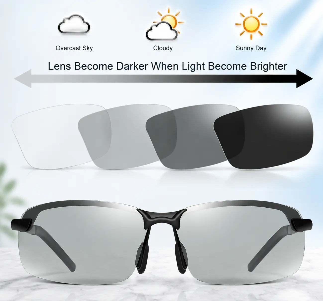🕶️ Smart Photochromic Metal Sunglasses – Light-Sensitive Color-Changing Eyewear - DW