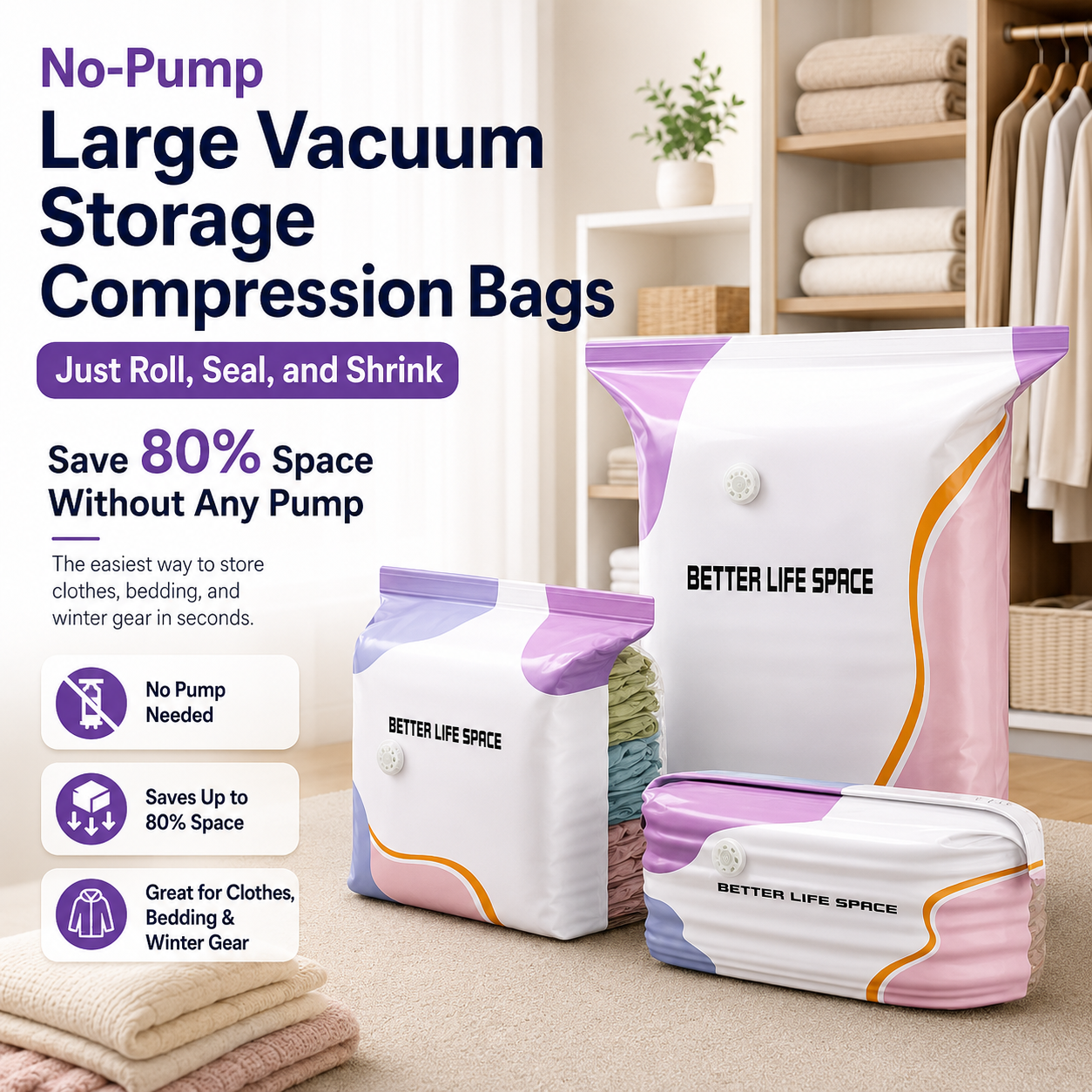 👕No-Pump Large Vacuum Storage Compression Bags-Q1