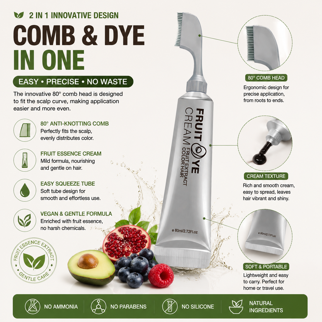 Fruit Essence 🍇 Hair Dyeing Comb ✨ – Easy Color Application 💆‍♀️ for Smooth & Even Coverage-QR