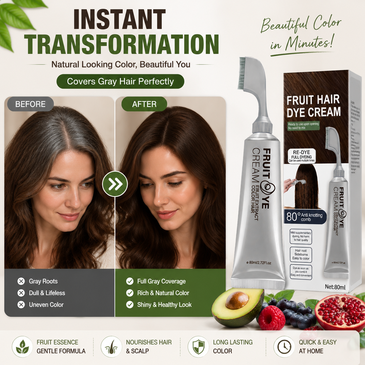 Fruit Essence 🍇 Hair Dyeing Comb ✨ – Easy Color Application 💆‍♀️ for Smooth & Even Coverage-QR