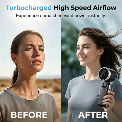 🌪️ Portable High-Speed Handheld Fan with Ice Cooler – ❄️Ultra Powerful Rechargeable Cooling Fan for Instant Summer Relief -FX