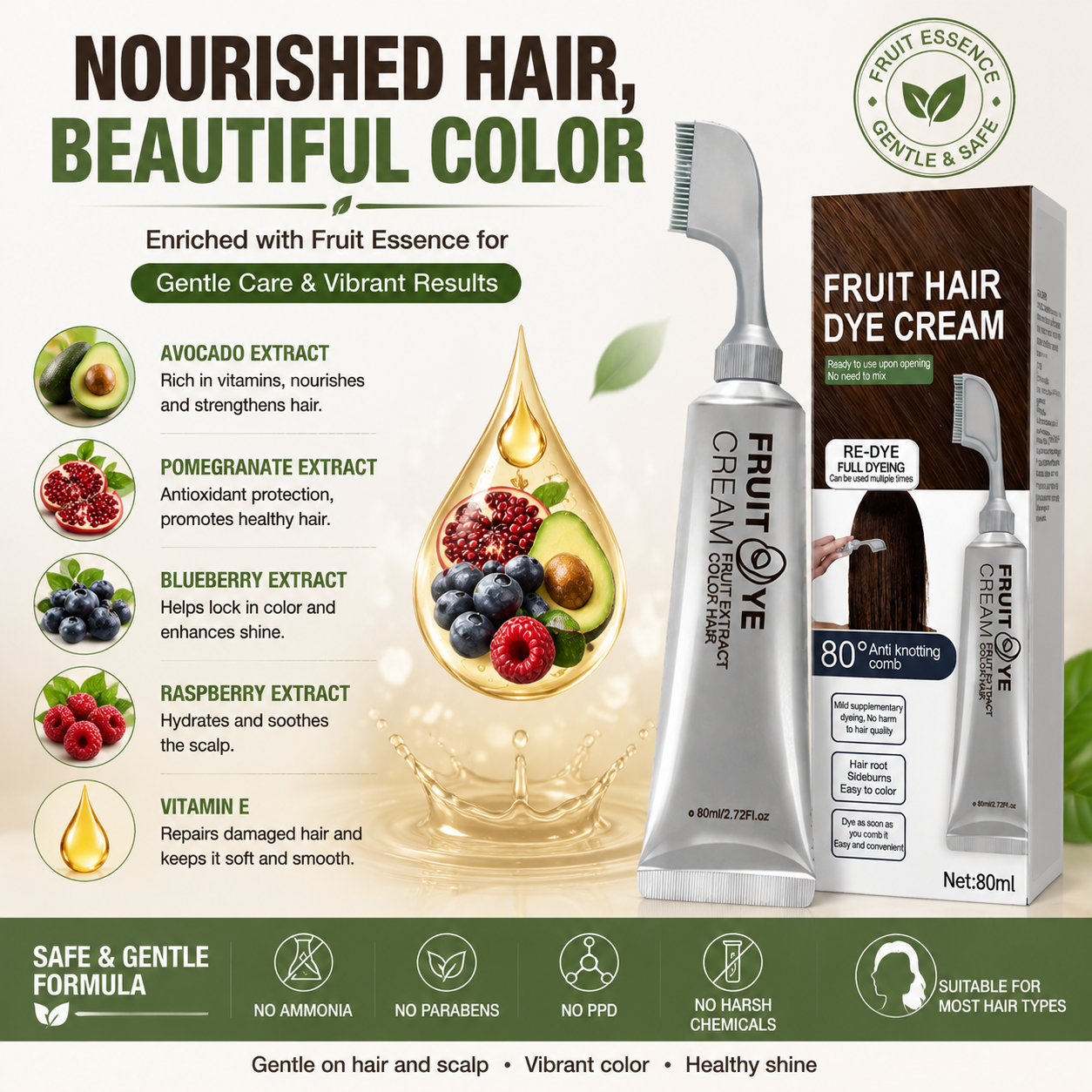 Fruit Essence 🍇 Hair Dyeing Comb ✨ – Easy Color Application 💆‍♀️ for Smooth & Even Coverage-QR