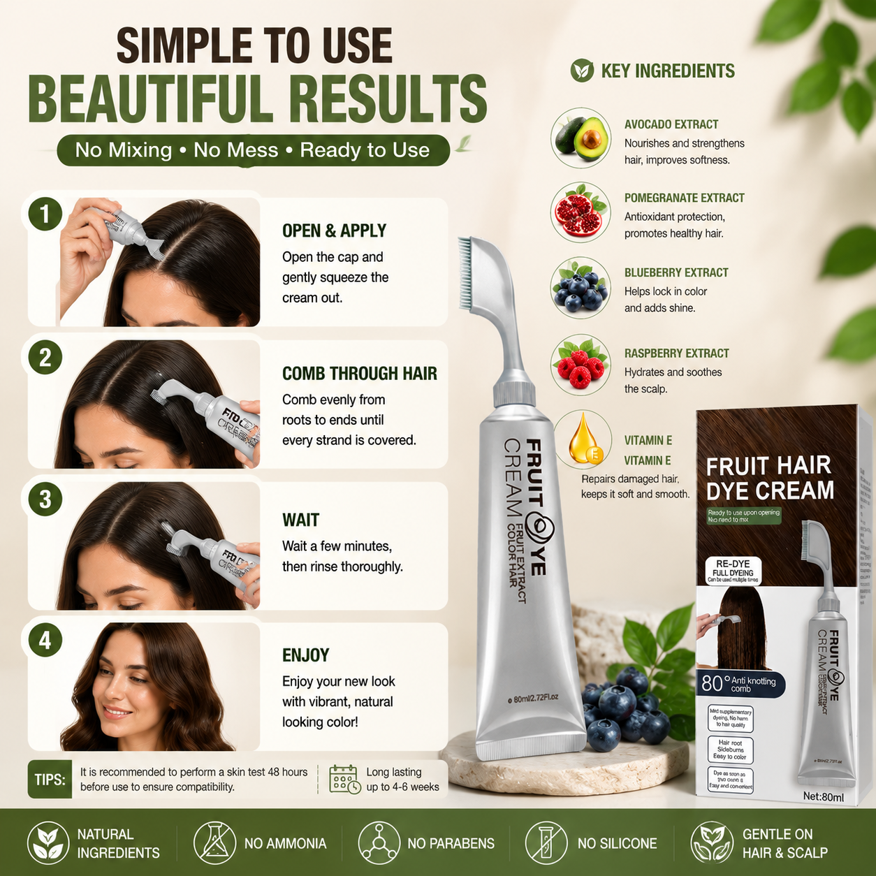 Fruit Essence 🍇 Hair Dyeing Comb ✨ – Easy Color Application 💆‍♀️ for Smooth & Even Coverage-QR