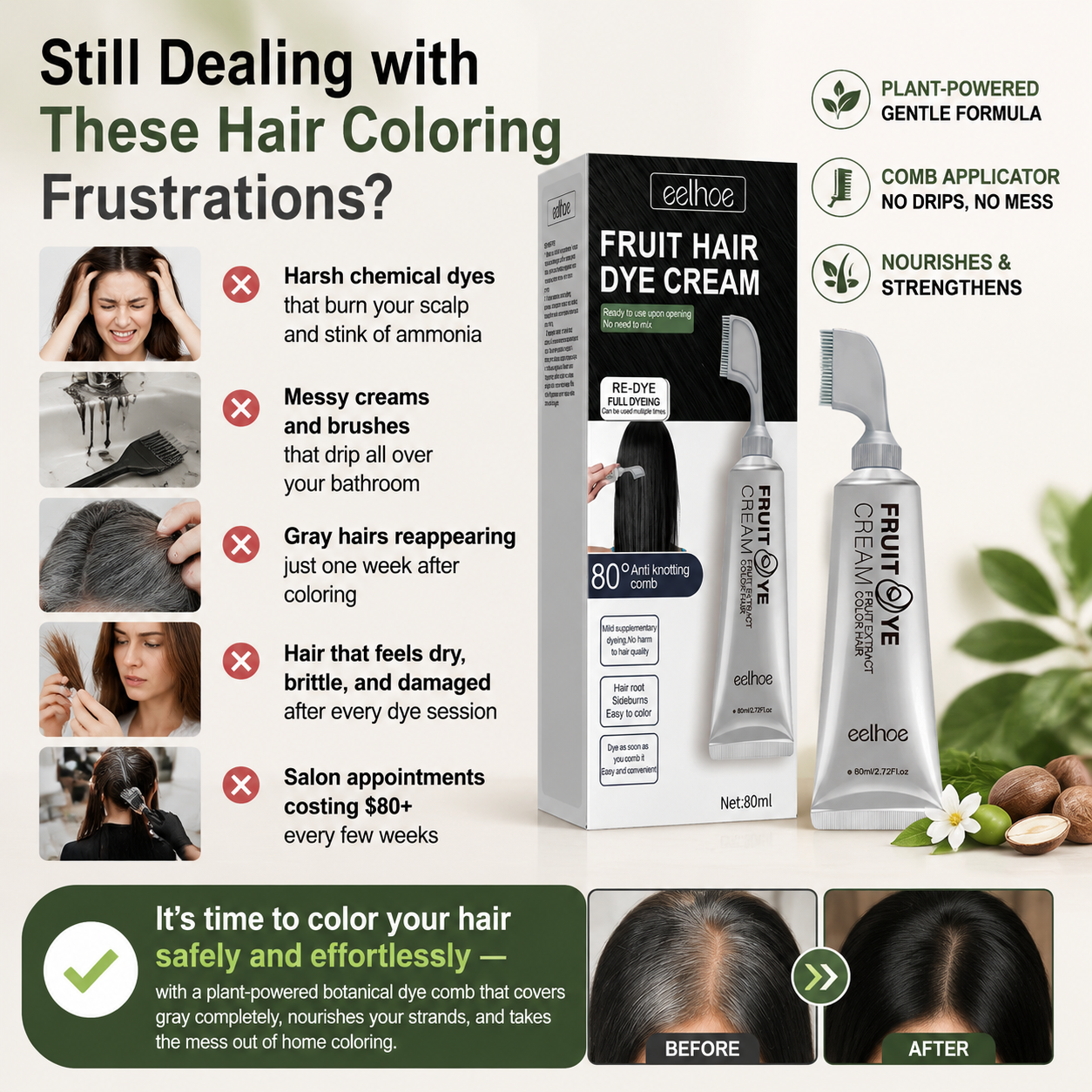 🌿 New Botanical Essence Hair Dye Comb-Chemical‑Free, Safe, and Effective-Q1