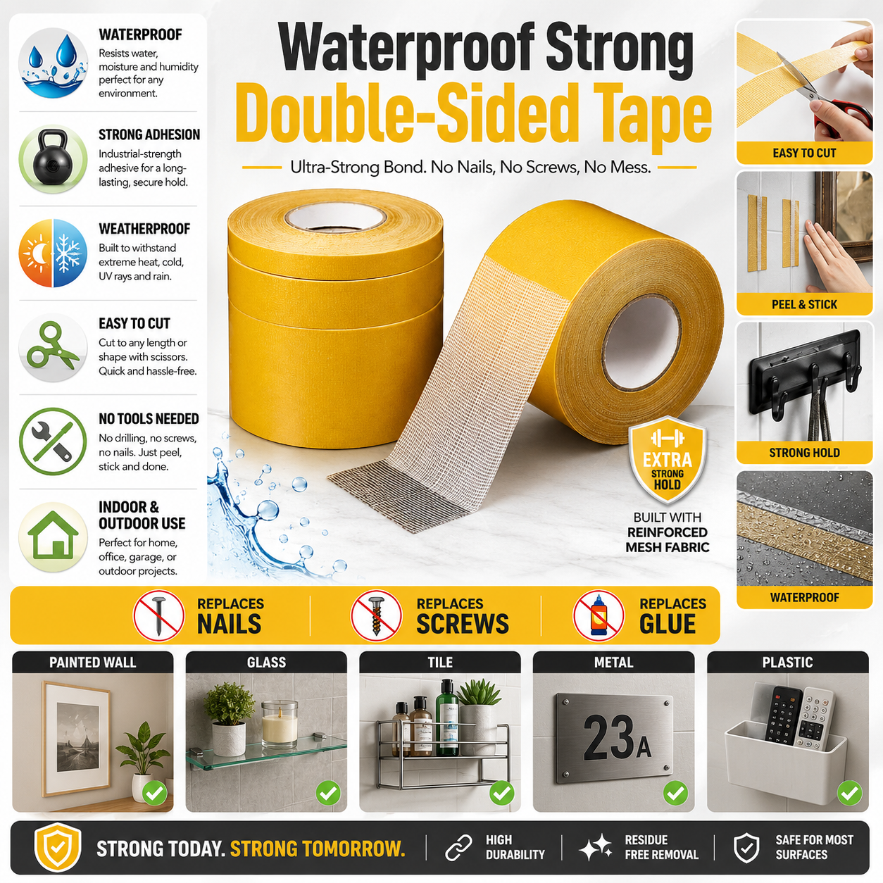💪 Waterproof Strong Double-Sided Tape — Stick It Once. Hold It Forever-Q1