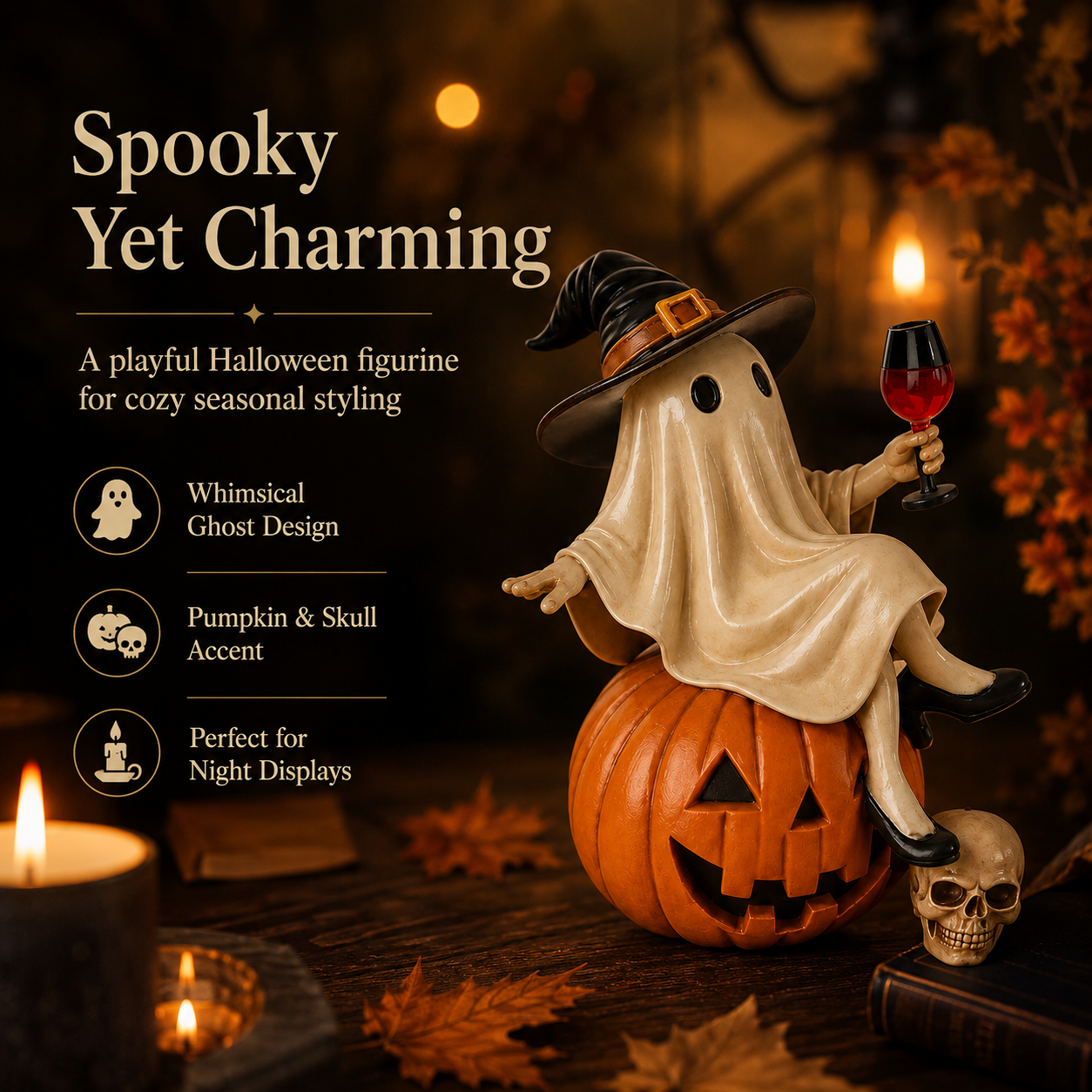 👻 Ghost Witch Wine Statue – Funny Halloween Resin Figurine for Spooky Home, Bar & Party Decor 🎃🍷-DW