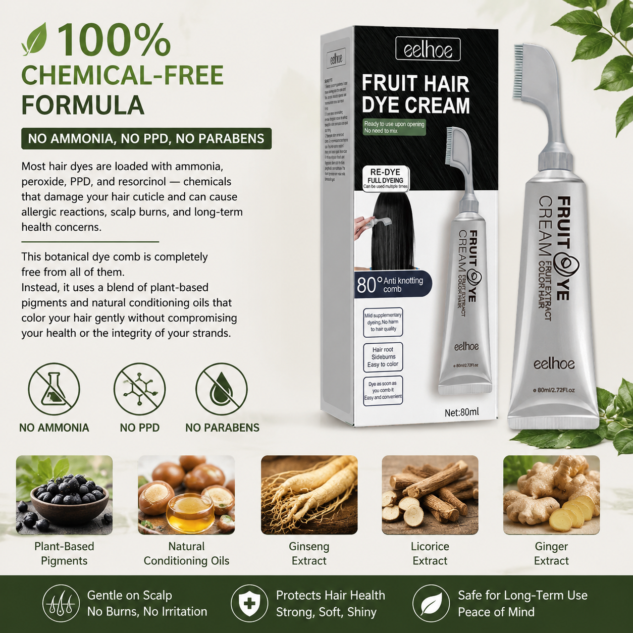 🌿 New Botanical Essence Hair Dye Comb-Chemical‑Free, Safe, and Effective-Q1