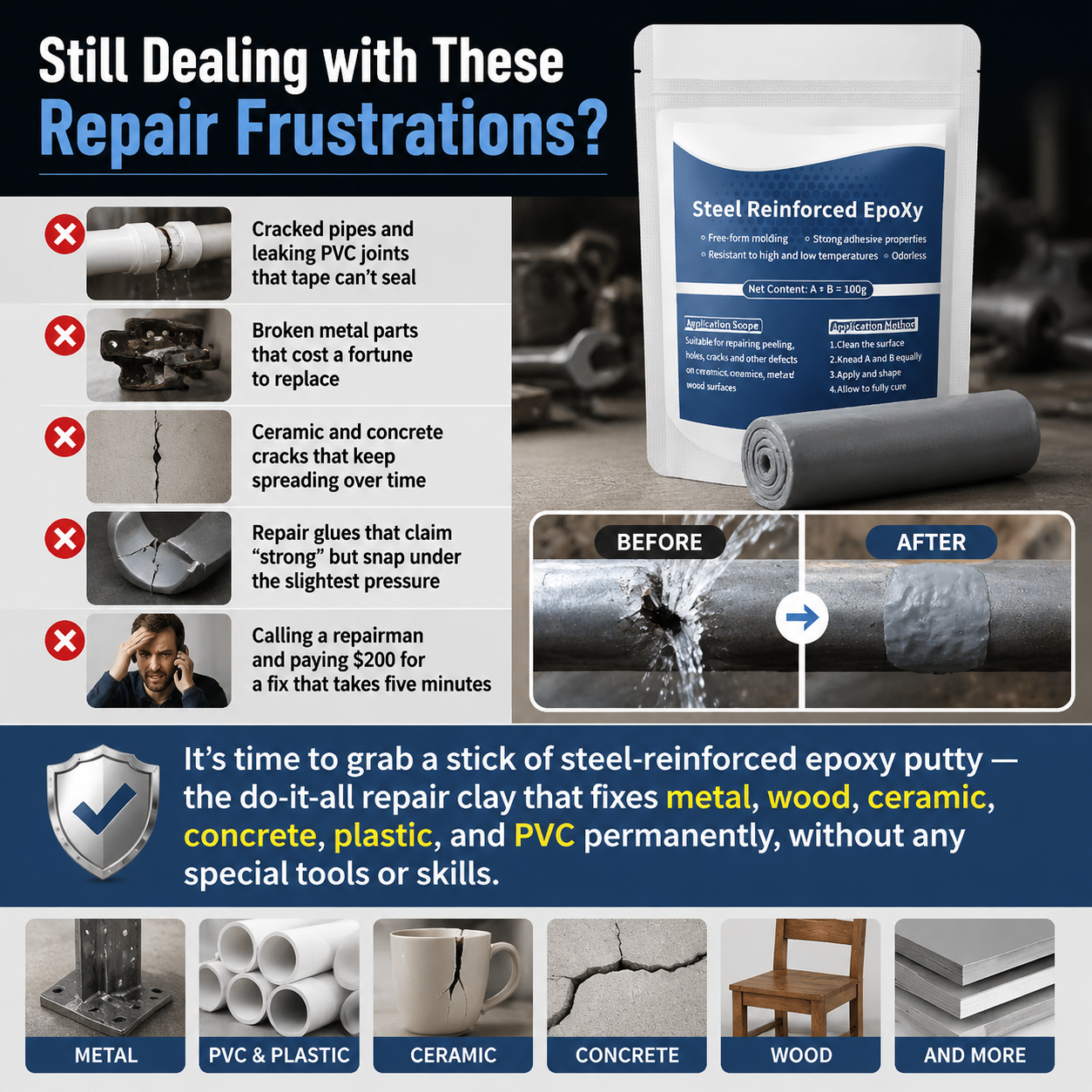 🔧 High‑Strength Multi‑Purpose Repair Clay-Q1