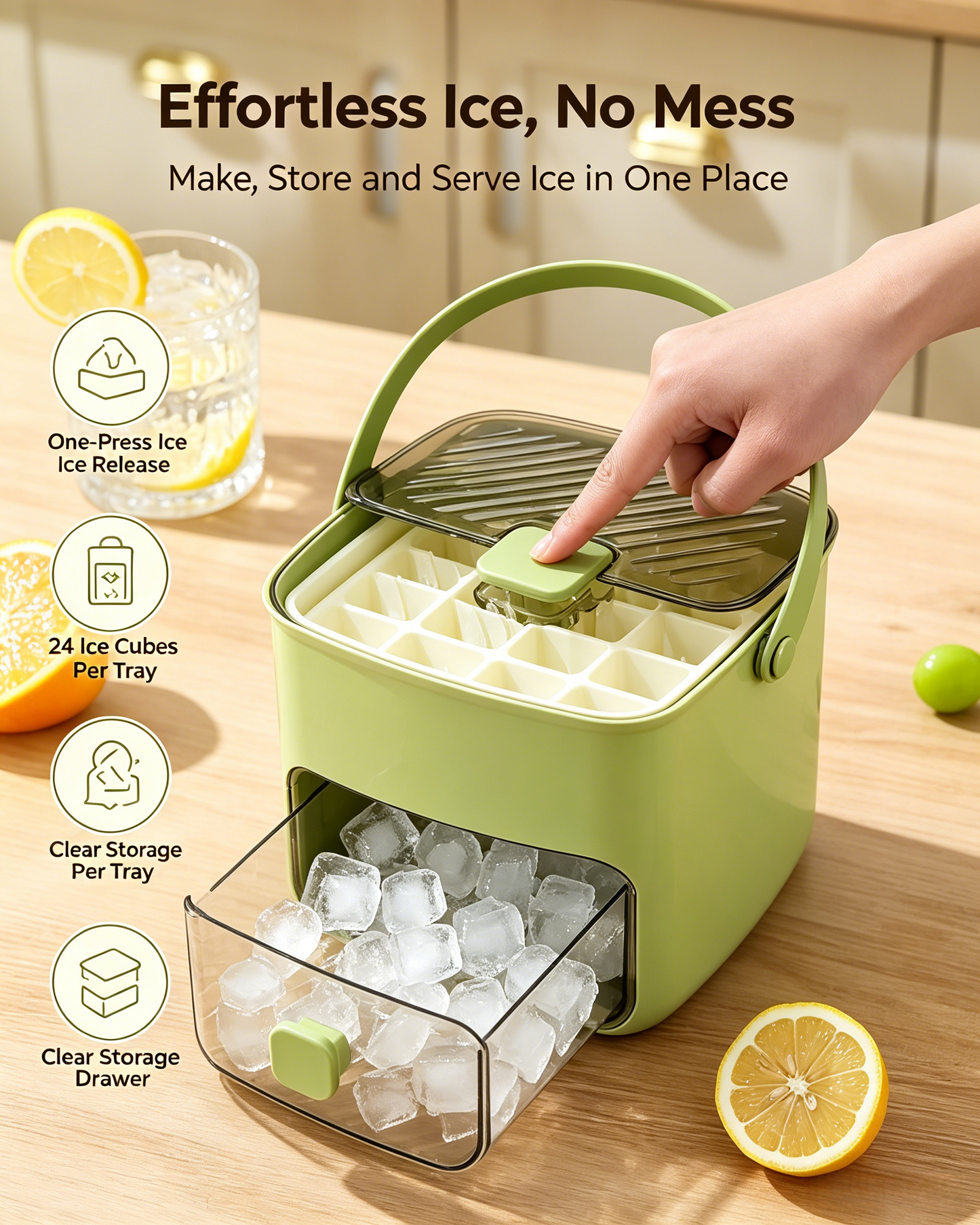 🧊 Handled Press-Type Double-Layer Ice Cube Tray – 48-Cube Fast Release Ice Maker with Storage Box, Lid & Tongs -DW