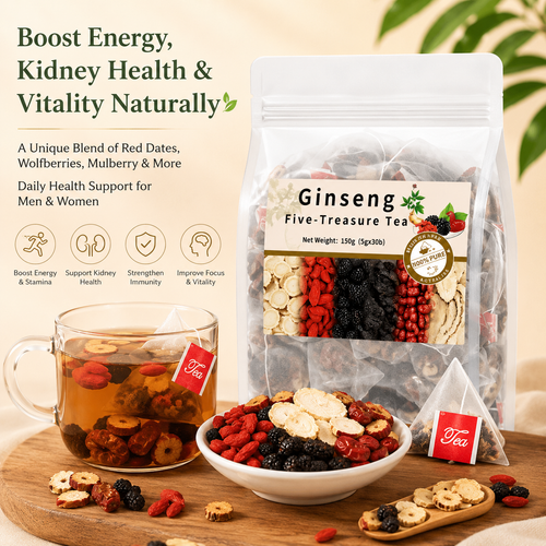 🍵Ginseng Five-Treasure Tea — 🏋️ Boost Energy, Kidney Health & Vitality Naturally 🌟💚-Q1