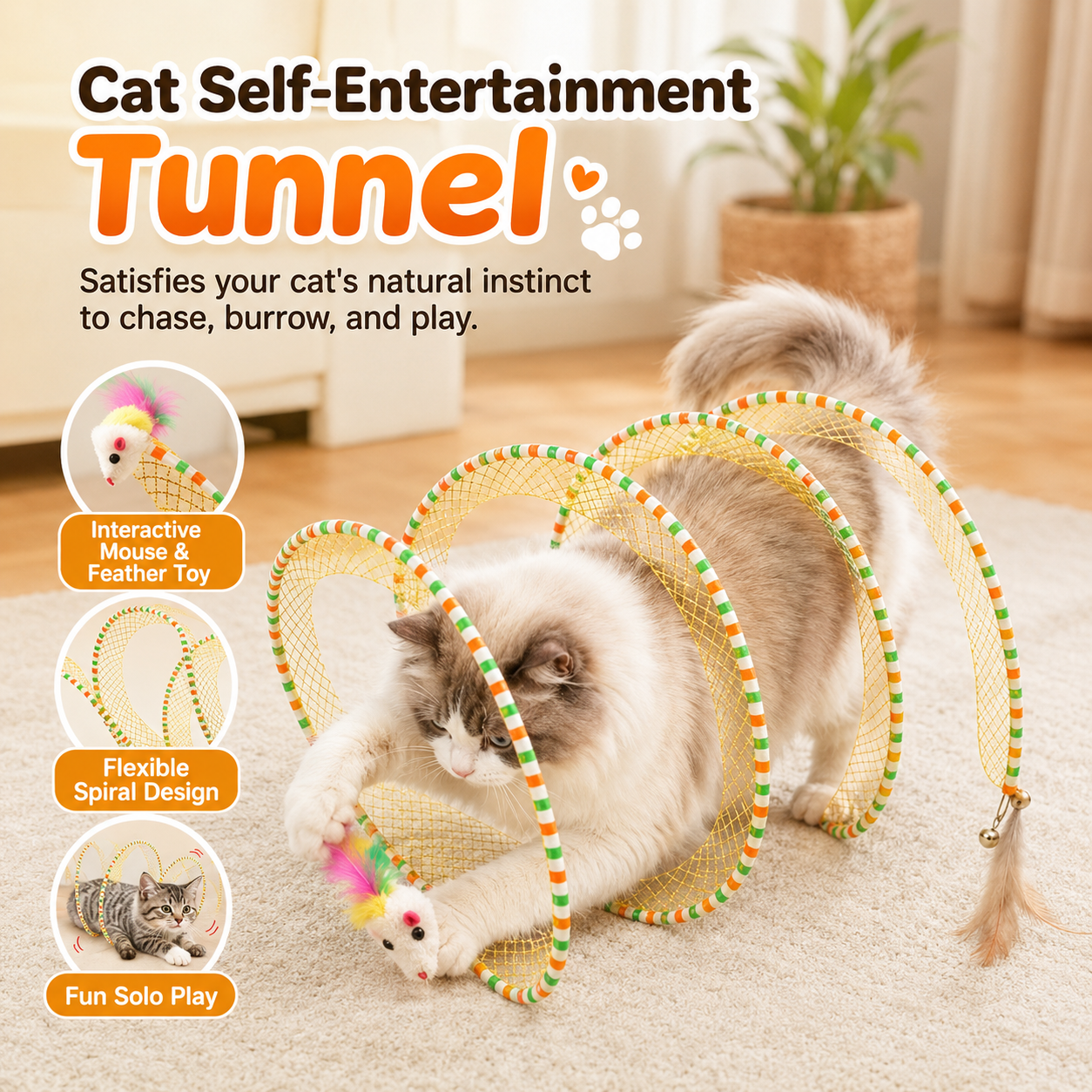 🐱 Rainbow Cat Hunting Tunnel Toy Set - DW